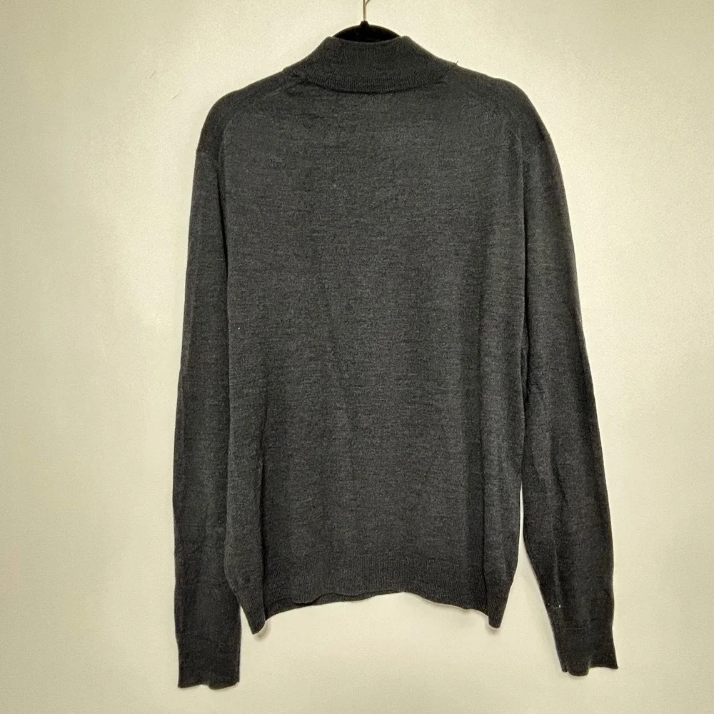 Bloomingdales 1/4 Zip Merino Wool Sweater XL Charcoal Gray Pullover Mock Neck - Picture 3 of 11